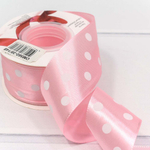 Лента Атласная 3,8см х 28м Сатин горох (Розовый)