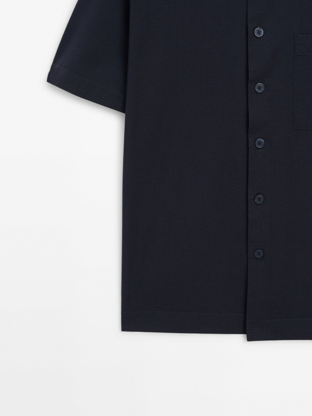 Massimo Dutti Рубашка из жатой ткани с короткими рукавами, темно-синий