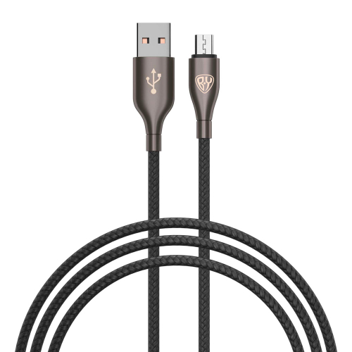 Кабель для зарядки USB(A)-microUSB BY Керамика, 1м, 3А, быстр зар QC3.0, тканевая оплётка, черный