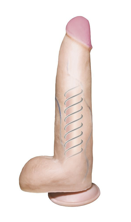 LOVETOY F LINE 22 см – реалистичный фаллоимитатор с мошонкой на присоске, гибкий стержень, телесный