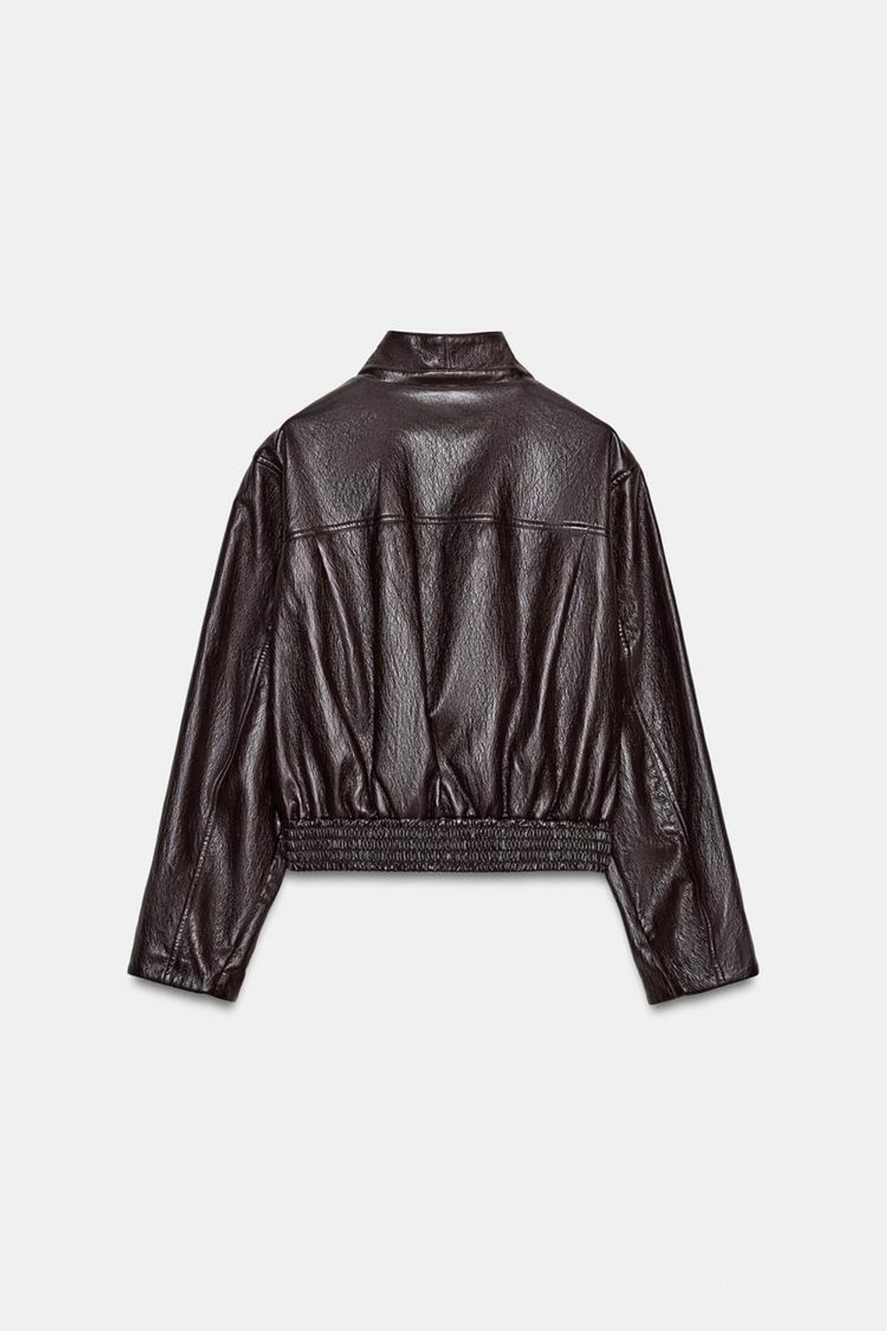 ZARA УКОРОЧЕННЫЙ БОМБЕР ИЗ ИСКУССТВЕННОЙ КОЖИ, ТЕМНО-КОРИЧНЕВЫЙ