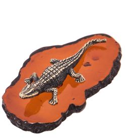 Народные промыслы AM-4183 Фигурка «Крокодил Кайман» (латунь, янтарь)