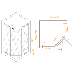 Душевой уголок RGW HO-084B (Матовое-Сатинат, 1000x1000)