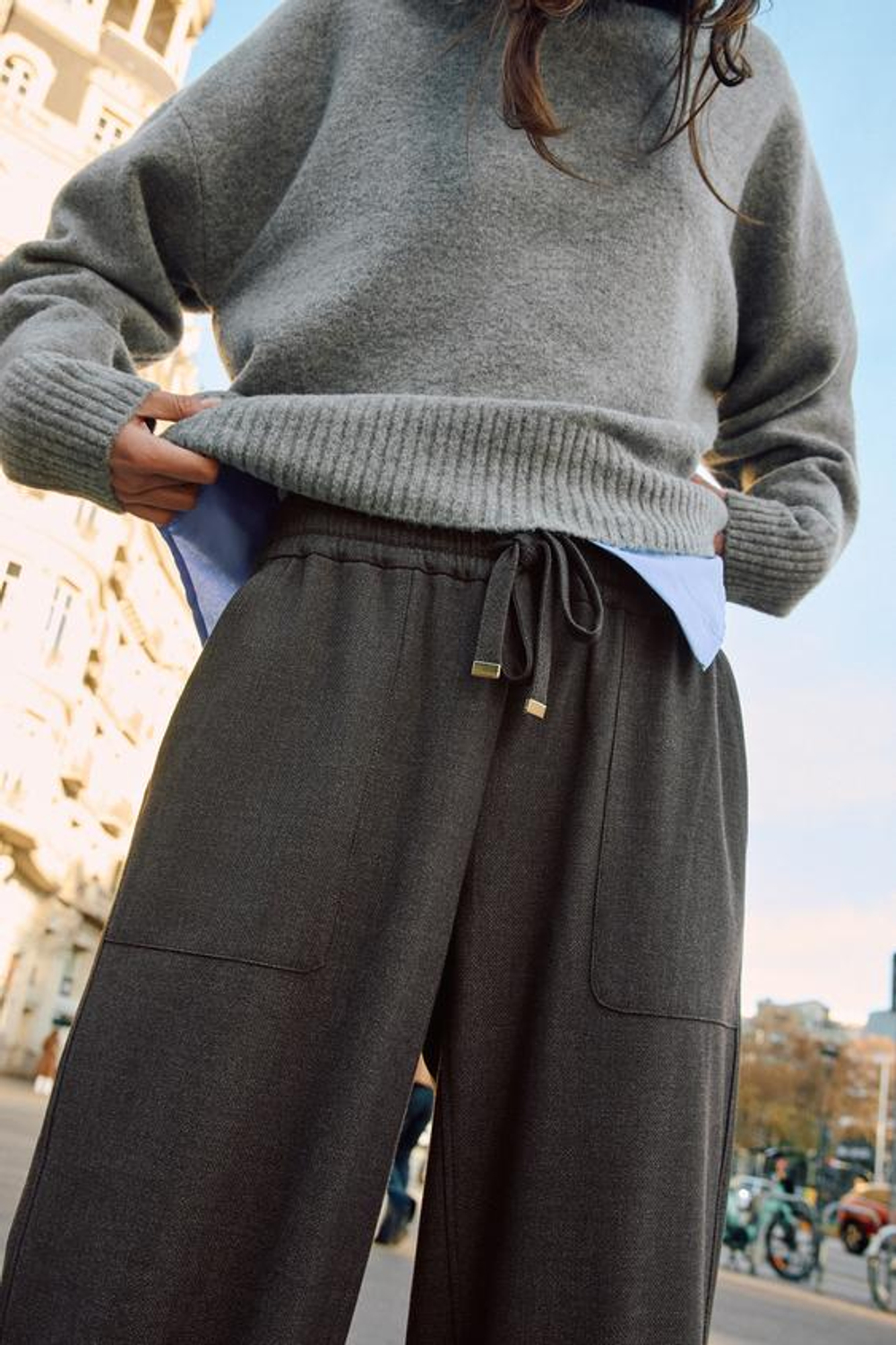 ZARA ДЖОГГЕРЫ С МАНЖЕТАМИ, КОРИЧНЕВЫЙ МЕЛАНЖ