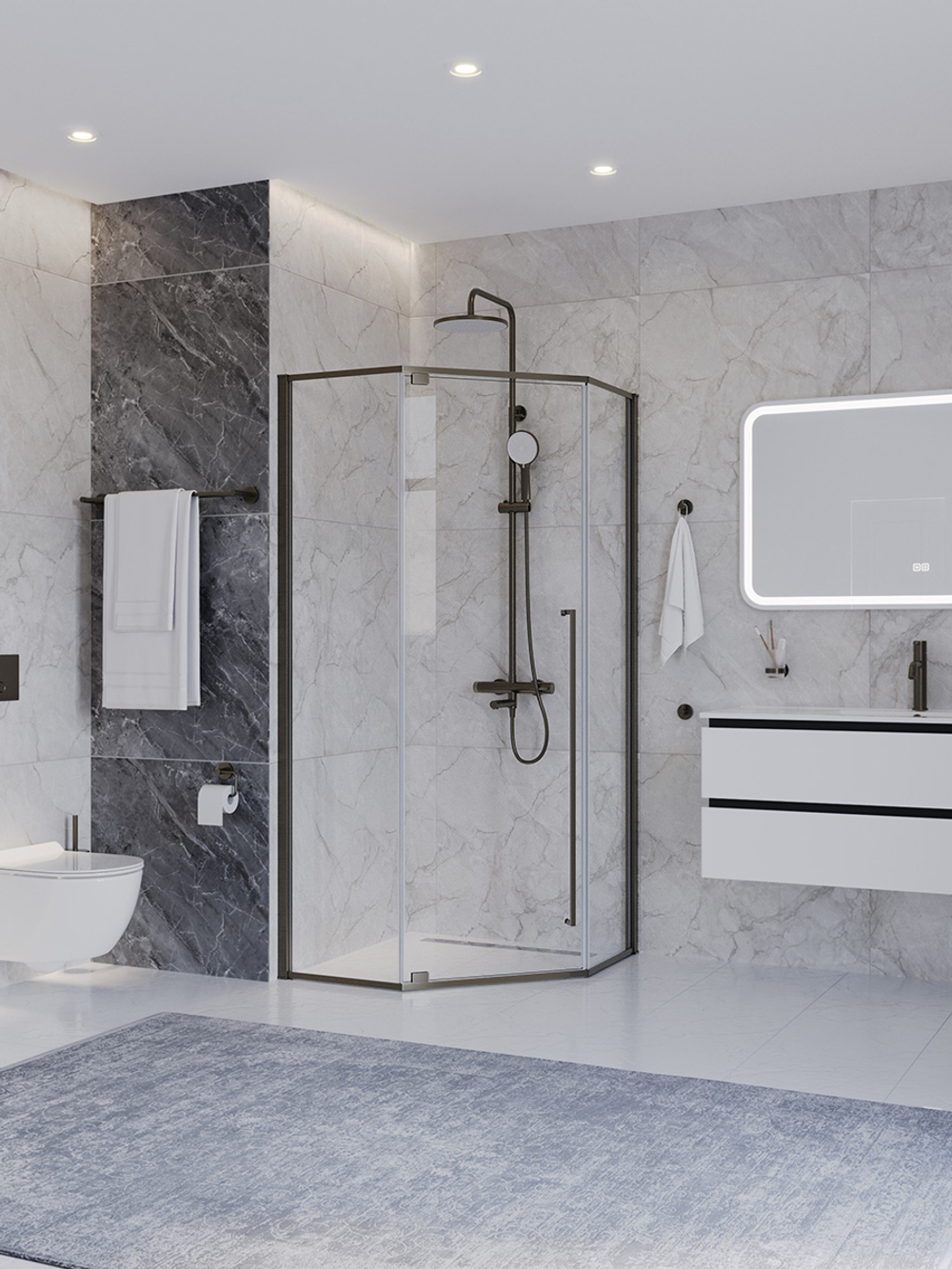 Душевой уголок Cezares PLANE-P-1-90-C-GM, 90х90х195, профиль оружейная сталь, стекло прозрачное