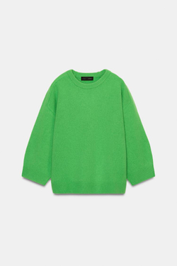 ZARA СВИТЕР ИЗ 100% ШЕРСТИ С РУКАВАМИ «МОЛОТОК», ЯБЛОЧНО-ЗЕЛЕНЫЙ