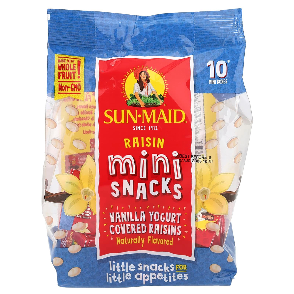 Sun-Maid, Изюм со вкусом йогурта, мини-закуски, ваниль, 10 упаковок, 142 г (5 унций)