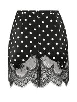 Шелковая мини юбка с кружевом в горох, Черная