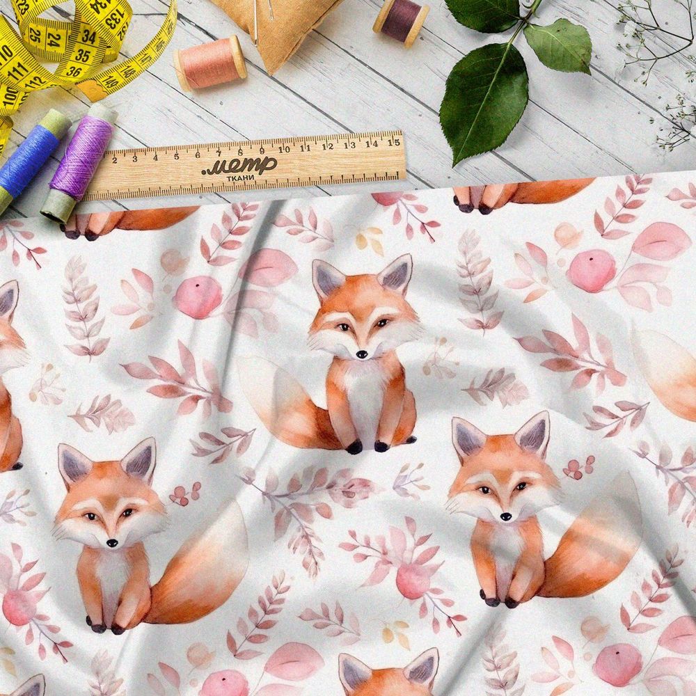 Ткань премиум таффета акварельные лисята
