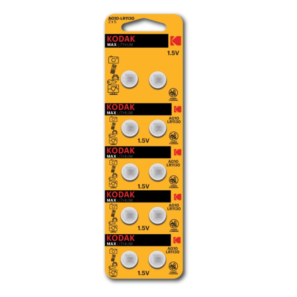 Батарейки Kodak AG10 LR1130, LR54 [KAG10-10] MAX Button Cell | Kodak