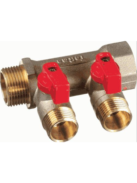 Коллектор латунь 3/4"внутр/наруж с 2-мя шаровыми кранами на 1/2" TERMA (14015)