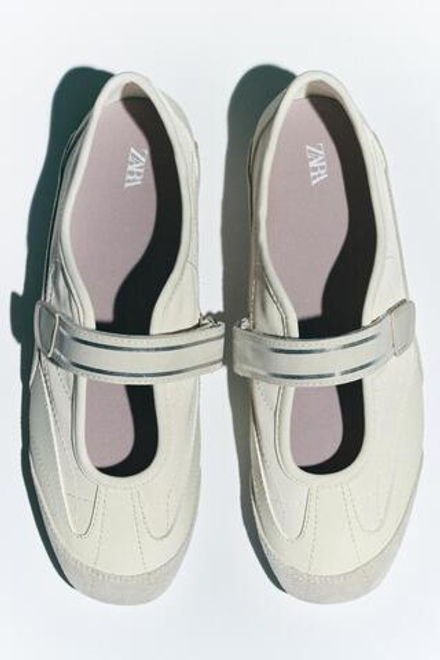 ZARA КОМБИНИРОВАННЫЕ БАЛЕТКИ, ЭКРЮ