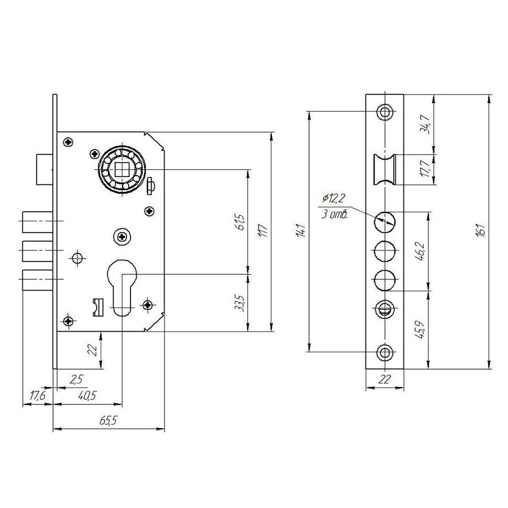Замок врезной Зенит, ЗВ7-60.1, БП-00010132, ручка в комплект, цилиндровый, серебр