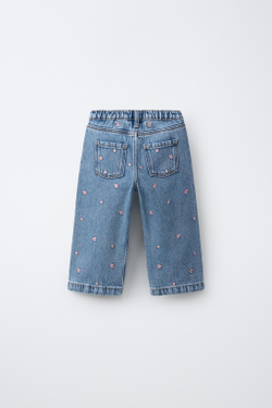 ZARA ДЖИНСЫ-КЮЛОТЫ С ВЫШИВКОЙ, СИНИЙ
