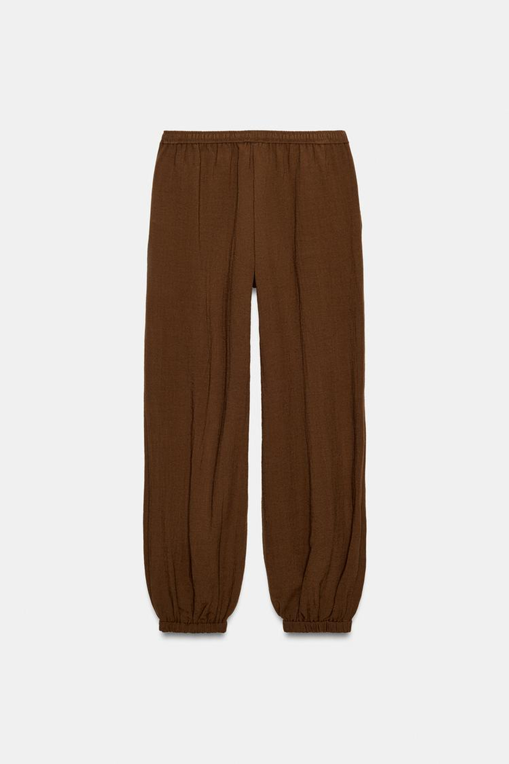 ZARA ШИРОКИЕ БРЮКИ НА РЕЗИНКЕ, СВЕТЛО-КОРИЧНЕВЫЙ