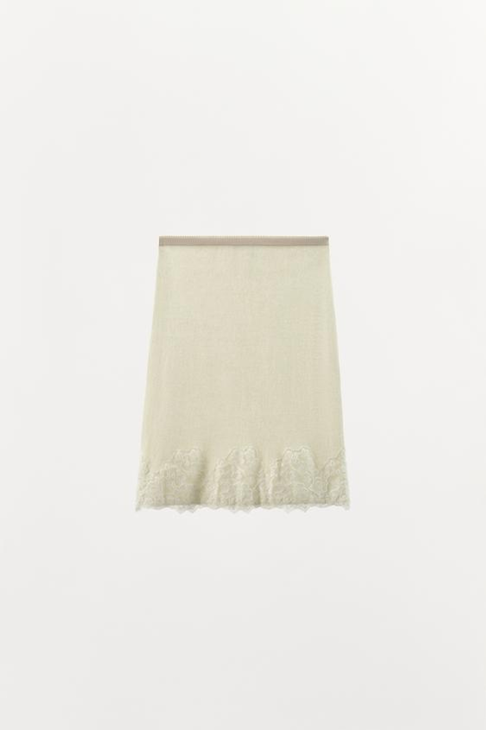 ZARA ВЯЗАНАЯ ЮБКА МИДИ С КРУЖЕВОМ И ВЫШИВКОЙ, ЭКРЮ