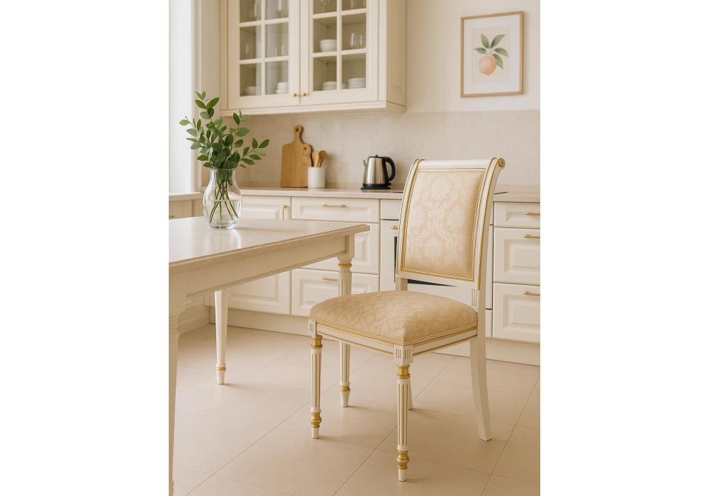 Стул деревянный Woodville Рембрандт молочный, золото патина, ножки белые