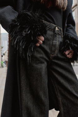 ZARA МИТЕНКИ ИЗ ИСКУССТВЕННОГО МЕХА С ДЕКОРАТИВНЫМИ КАМНЯМИ, ЧЕРНЫЙ