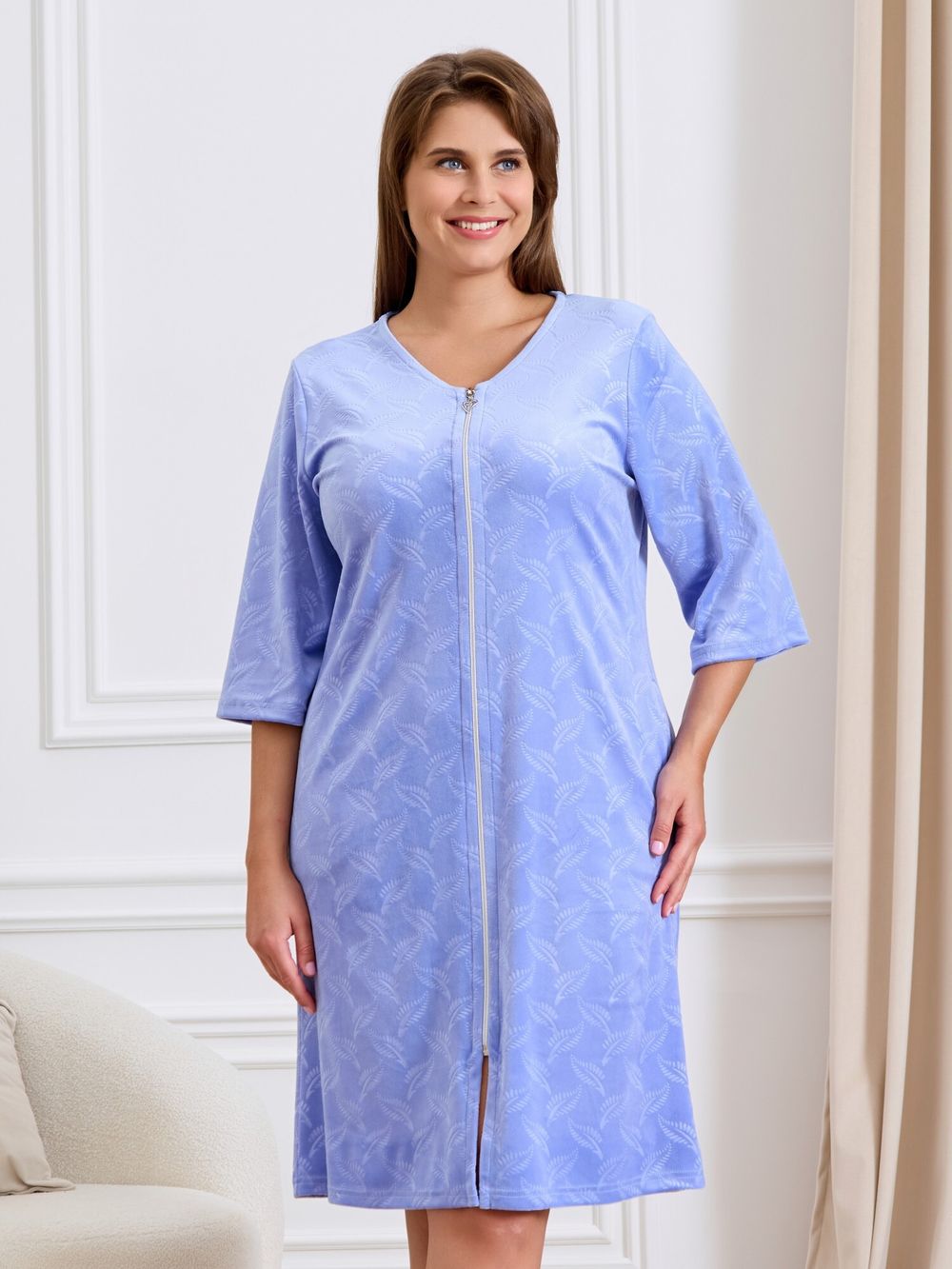 Халат Бархат Виотекс ПЫЛЬНО-ГОЛУБОЙ