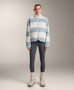 Oysho Куртка-бомбер из искусственной овчины в полоску, пыльно-синий