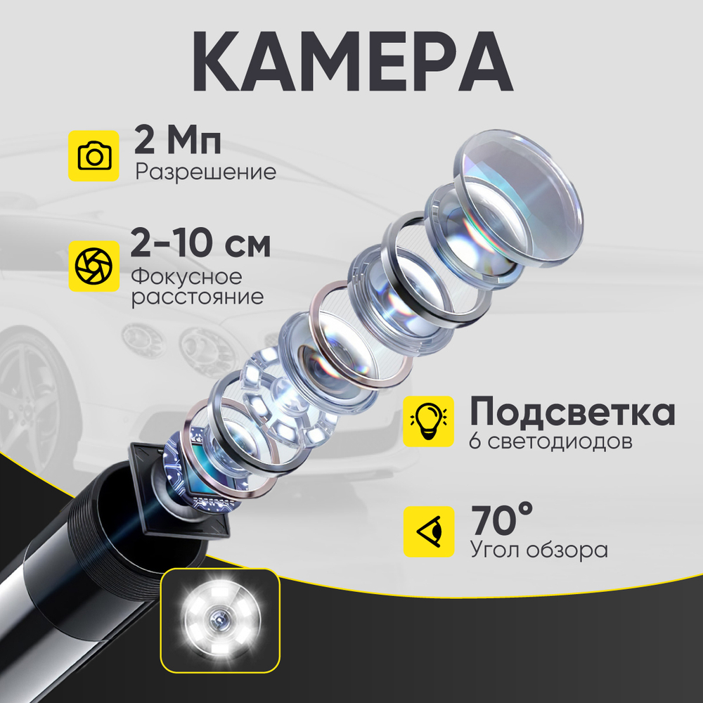 Видеоэндоскоп управляемый USB, 2Мп, 1920x1080, 1.5м, 5.5мм, 360° iCartool IC-V201