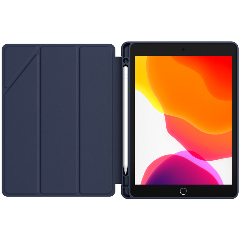 Кожаный чехол книжка синего цвета от Nillkin для iPad 10.2 (2019, 2020, 2021), серия Bevel Leather Case, функция пробуждения и сна