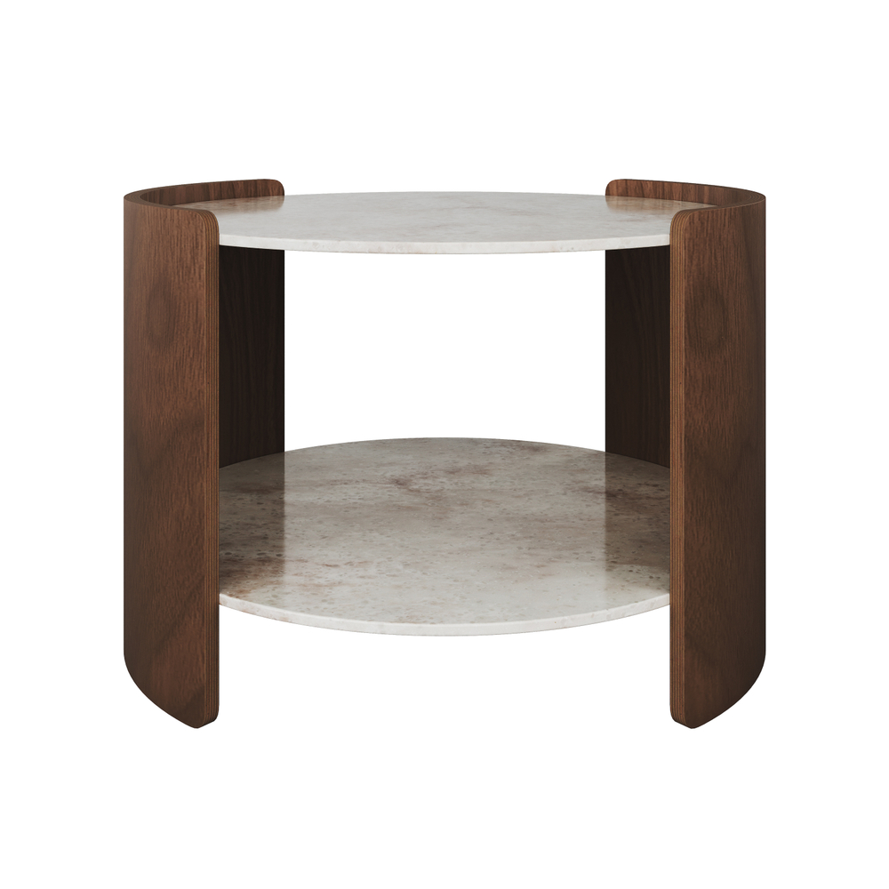 Столик Lagom Stone D 65 см высота 45 см (камень OV, орех)