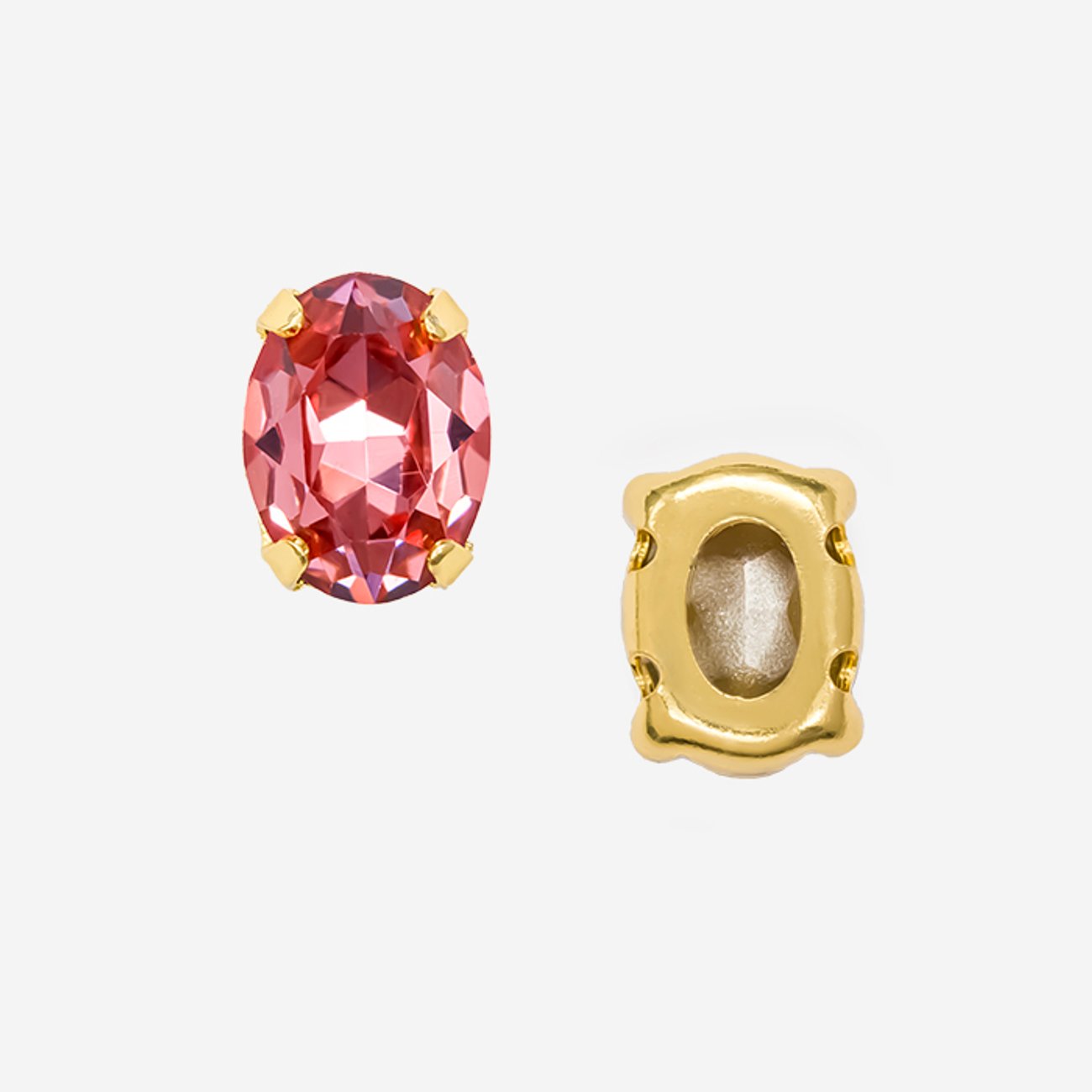 Кристалл Овал (Oval Fancy Stone) в цапах, оттенок "Светлая Фуксия"/"Light Fuchsia", 8*6мм, позолота