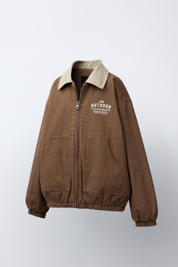 ZARA КУРТКА С КОНТРАСТНЫМ ВОРОТНИКОМ, КОРИЧНЕВЫЙ