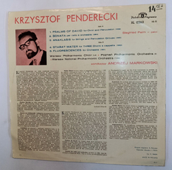 Винтажная виниловая пластинка Penderecki Пендерецкий Кшиштоф Psalms Of David Sonata Per Cello Anaklasis Stabat Mater Fluorescences (Poland 1965)