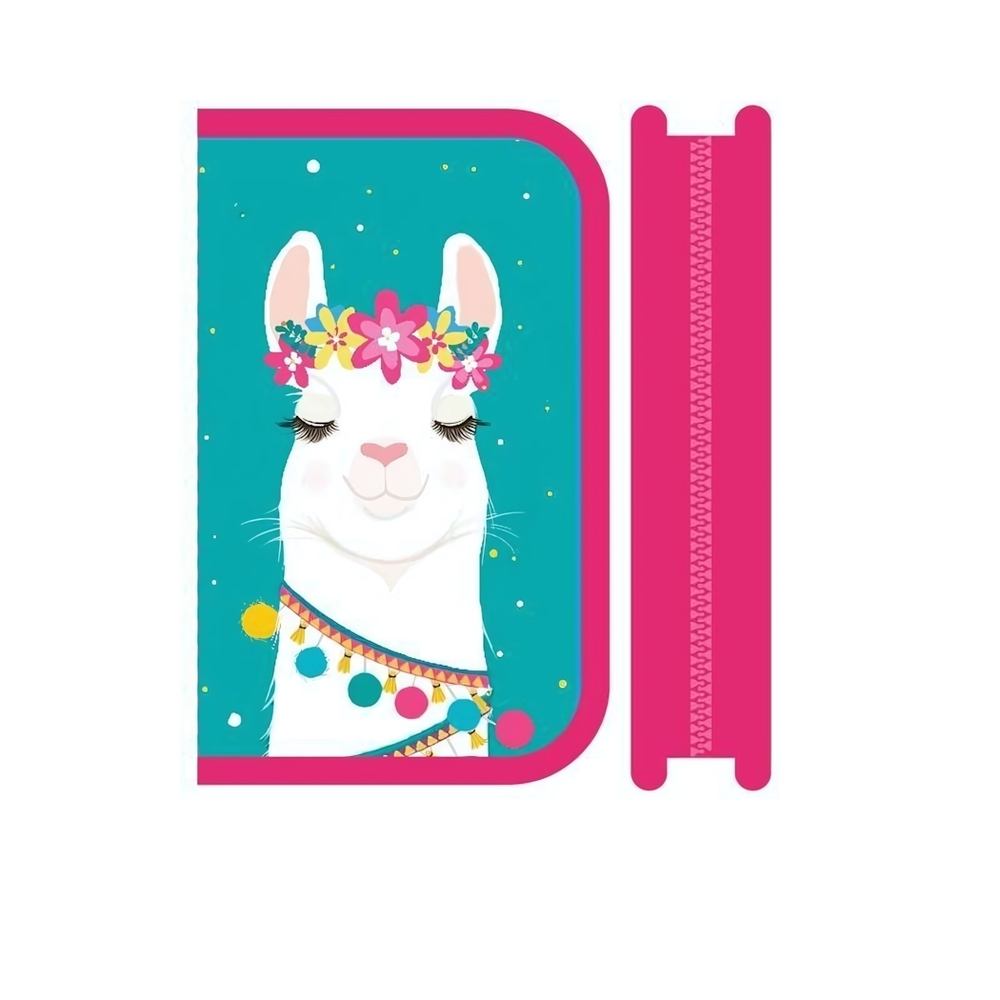 Пенал 1секц. большой печать на фольге "ЛАМА В ЦВЕТАХ" (Пчелка)