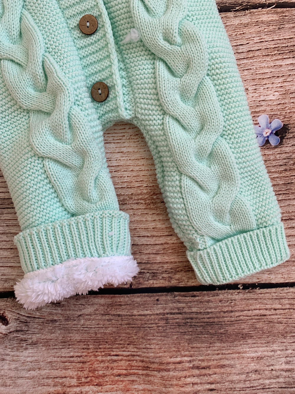 Комбинезон вязаный меховой капюшон с помпоном  "АйШах" (штанишки) (Цвет: Фиолетовый, Размер: 26)