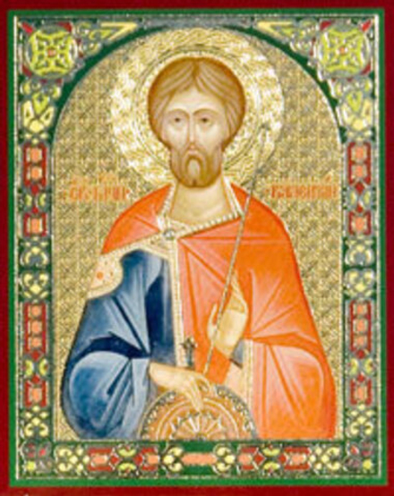 Икона на деревянной основе Валентин Доростольский св. мч. 8х6 с тиснением золотой фольгой, в упаковк