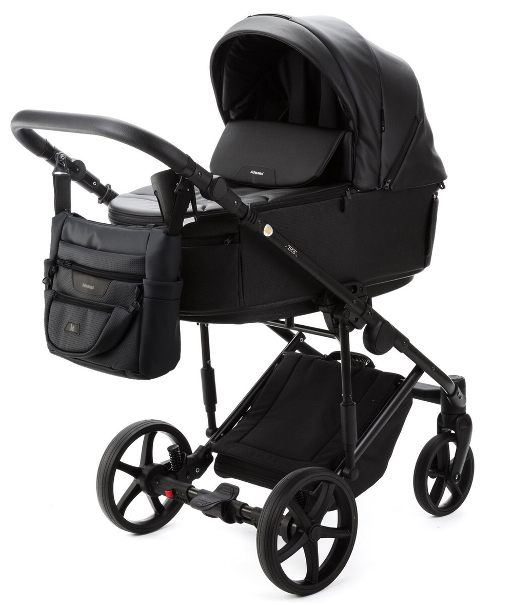 Детская коляска Adamex Zico Deluxe New 2 в 1 ZN-SA02 ЧЕРНАЯ КОЖА