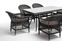 "Амароне" обеденная группа из искусственного ротанга на 6 персон, цвет графит