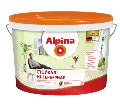 КРАСКА ВД-ВАЭ ALPINA СТОЙКАЯ ИНТЕРЬЕРНАЯ БАЗА 1, БЕЛАЯ 2,5Л / 3,63КГ