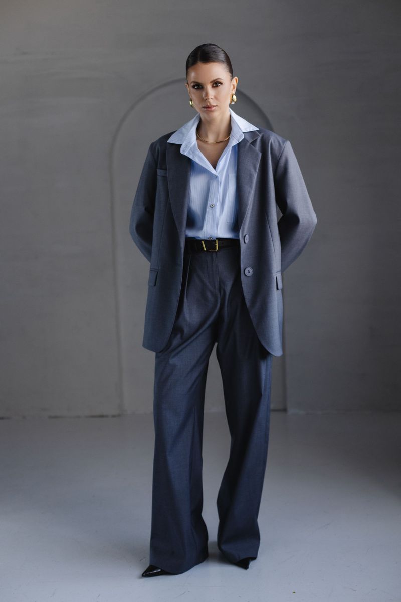 Жакет из вискозы однобортный темно-серый