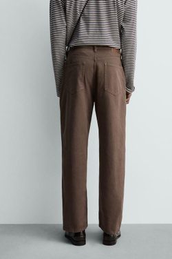 ZARA ДЖИНСЫ STRAIGHT FIT С ЭФФЕКТОМ ПОТЕРТОСТИ, СЕРО-КОРИЧНЕВЫЙ