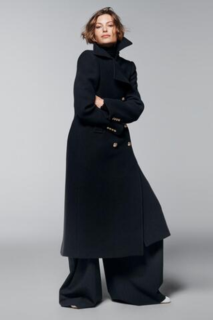 ZARA ДЛИННОЕ ПАЛЬТО ИЗ СМЕСОВОЙ ШЕРСТИ — ZW COLLECTION, МОРСКОЙ СИНИЙ