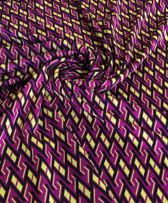 Трикотаж принт геометрия, фуксия, горчица, черный вискоза ROYCE