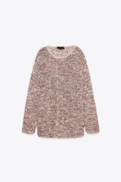 ZARA КОМБИНИРОВАННЫЙ СВИТЕР, БЕЛЫЙ/ГРАНАТОВЫЙ