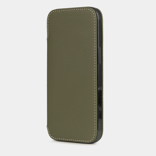 Чехол-книжка кожаная для iPhone 17 Air, теленок зеленого цвета