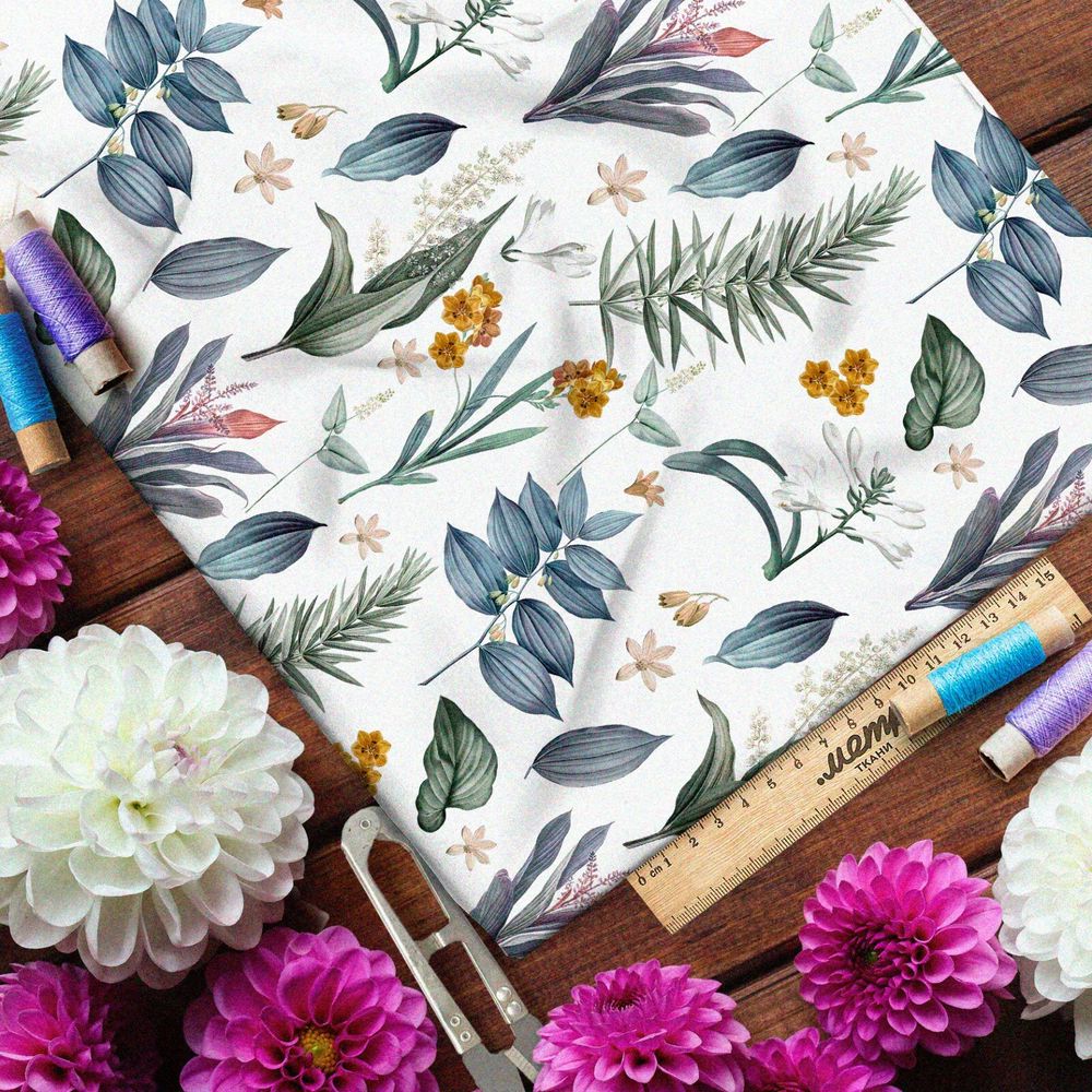 Ткань оксфорд 210 маслом нарисованные полевые листья