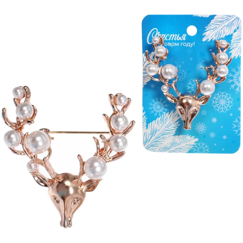 Брошь новогодняя «Gold Podarok - Оленёнок с жемчужинками», 5*4см