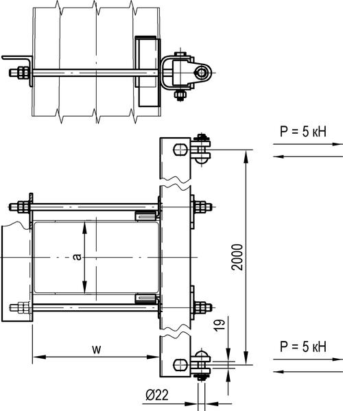 Траверса для двойной разнесенной фиксации контактных проводов на металлической стойке