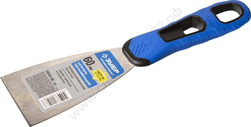 ЗУБР 60 мм х-образное профилированное полотно облегченная двухкомпонентная ручка, Нержавеющий шпатель, ПРОФЕССИОНАЛ (10049-06)