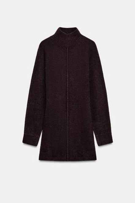 ZARA КОРОТКОЕ МЯГКОЕ ТРИКОТАЖНОЕ ПЛАТЬЕ, КОРИЧНЕВЫЙ