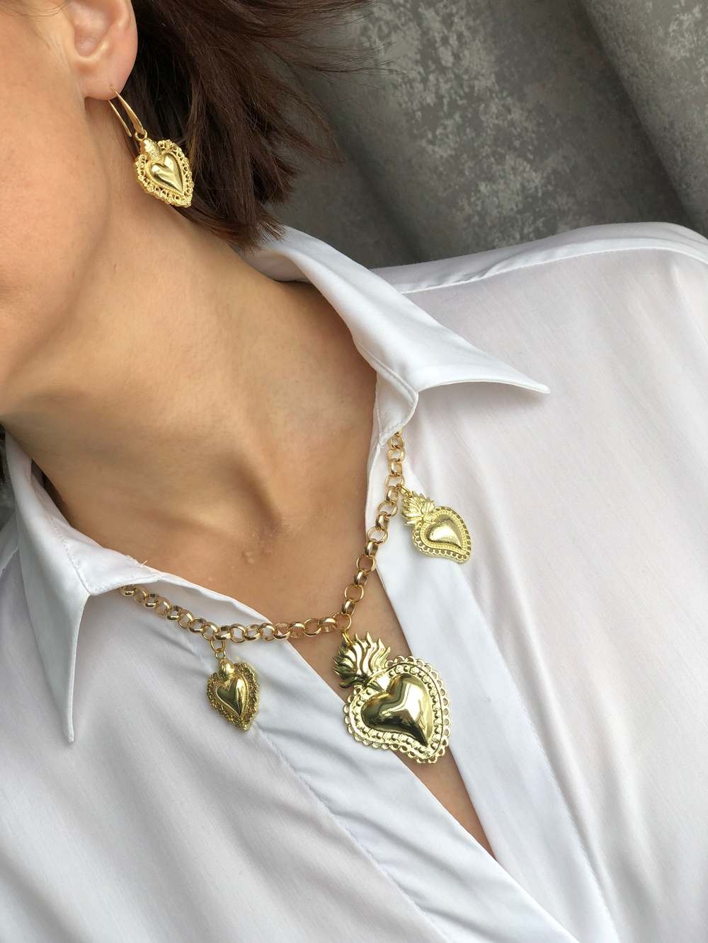 Серьги ажурные сердца с пламенем на петле, цвет золото, Италия