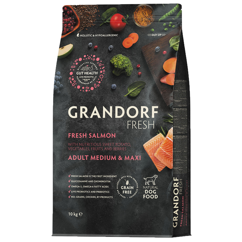 GRANDORF FRESH Salmon & Potato Medium&Maxi - лосось & батат для средних, крупных собак от 1 года