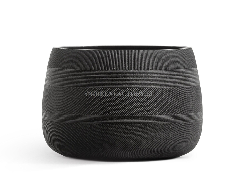 Кашпо TREEZ ERGO - серия Graphics - Низкая чаша - Чёрный графит